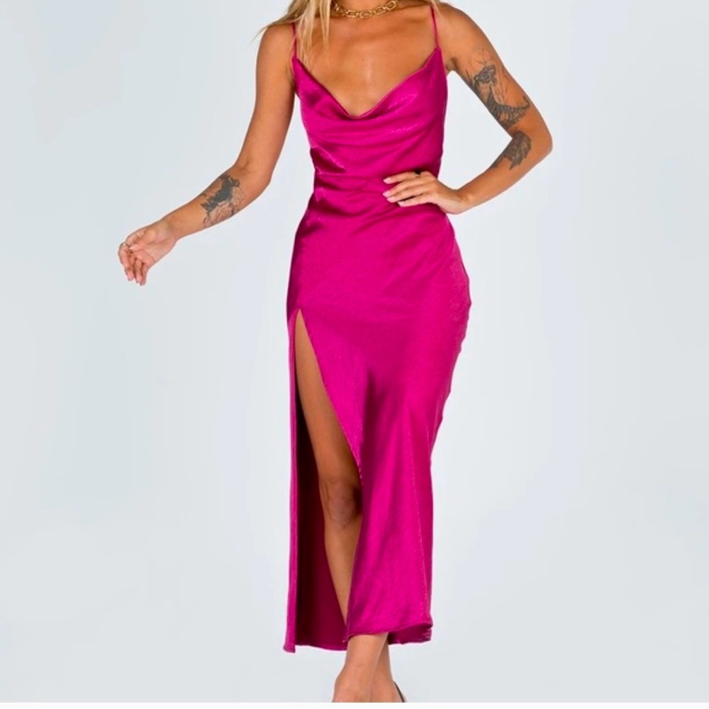 NWOT Lioness Magenta Cowl Neck Sleeveless Gown